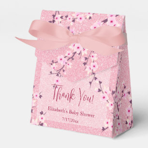 Cherry Blossom Pink Glitter Thank You Baby Shower  Favour Box