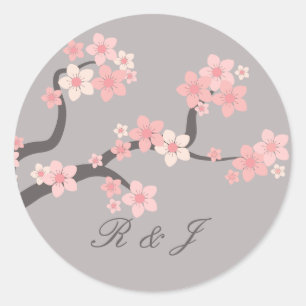 Cherry blossom pink/grey circle sticker