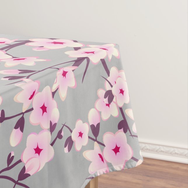 Cherry Blossom Pink Grey Floral Tablecloth (In Situ)