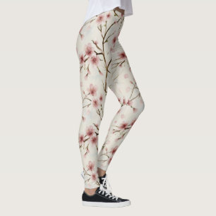 Cherry Blossom Pink Japanese Floral Pattern Leggings