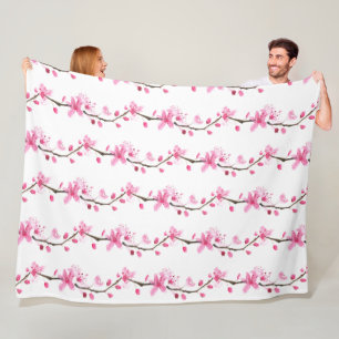 Cherry Blossom Pink Japanese Sakura Kawaii Fleece  Blanket