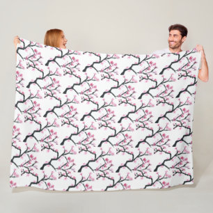 Cherry Blossom Pink Japanese Sakura Kawaii Fleece Blanket