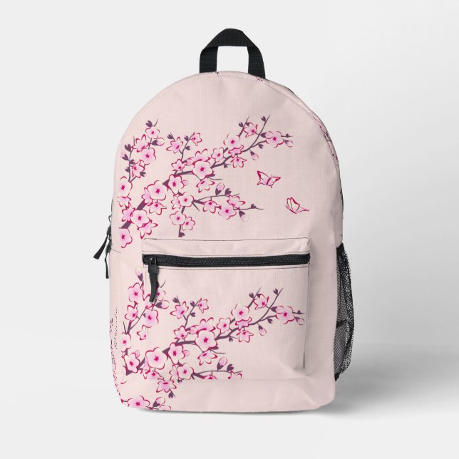 Cherry Blossom Pink Monogram Printed Backpack (Front)
