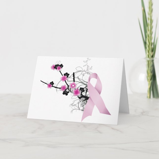 Cherry Blossom Pink Ribbon Card (Front)