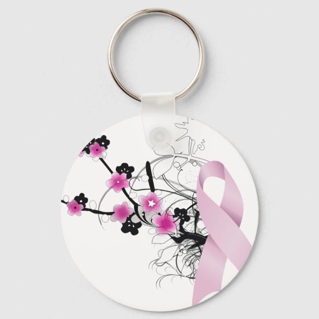 Cherry Blossom Pink Ribbon Key Ring (Front)