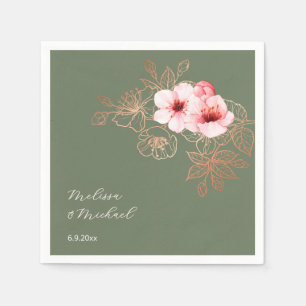 Cherry Blossom Pink Sage Green Wedding Napkin