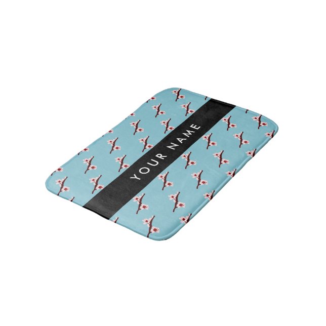 Cherry Blossom, Pink Sakura, Your Name Bath Mat (Angled)