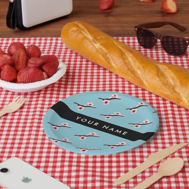 Cherry Blossom, Pink Sakura, Your Name Paper Plate (Picnic)