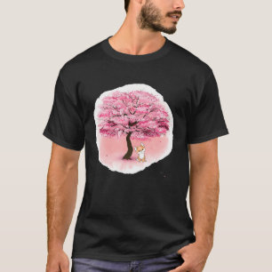 Cherry Blossom Pink Trees FLowers Shiba Inu Paws D T-Shirt