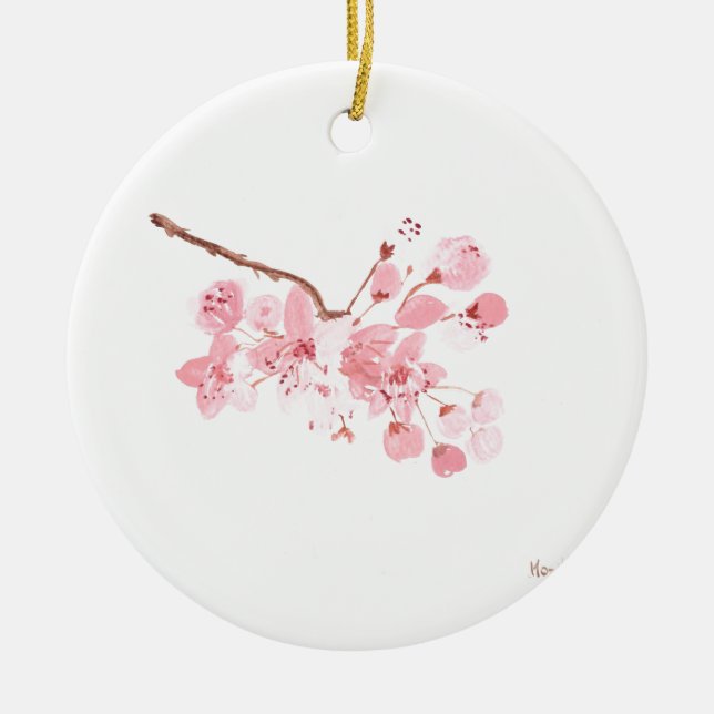 Cherry blossom Pink Watercolor nature Sakura Ceramic Ornament (Front)