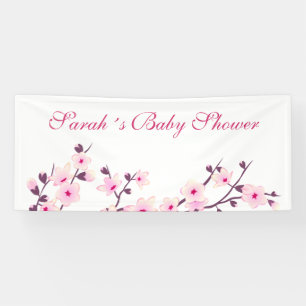 Cherry Blossom Pink White Baby Shower Banner