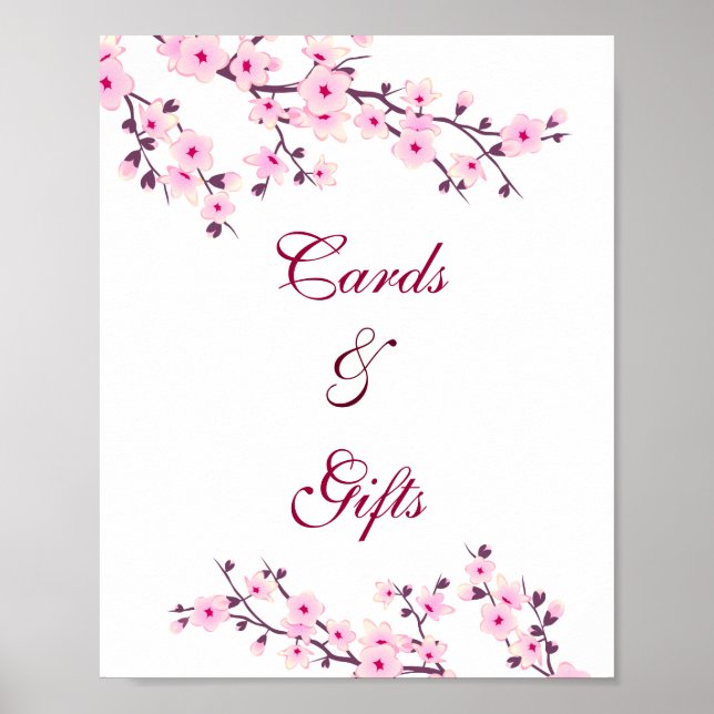 Cherry Blossom Pink White Cards And Gifts Wedding Poster (Front)