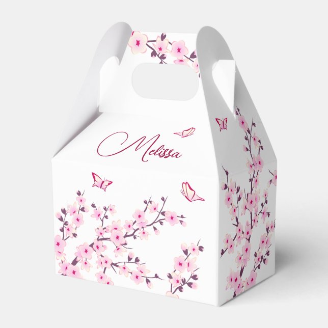 Cherry Blossom Pink White Custom Birthday Favour Box (Back Side)