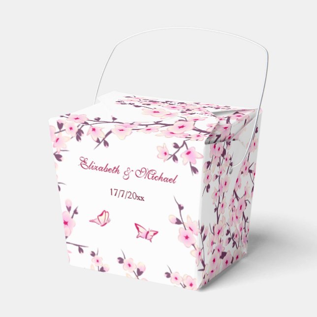 Cherry Blossom Pink White Custom Wedding  Favour Box (Front Side)
