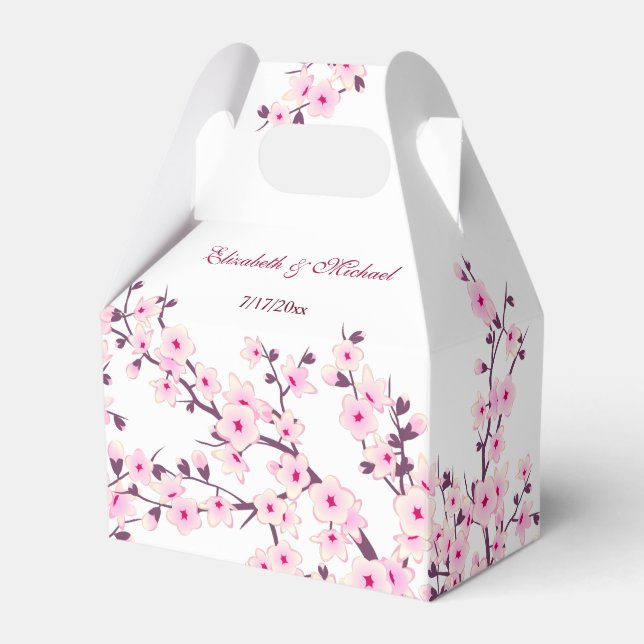 Cherry Blossom Pink White Custom Wedding Favour Box (Front Side)