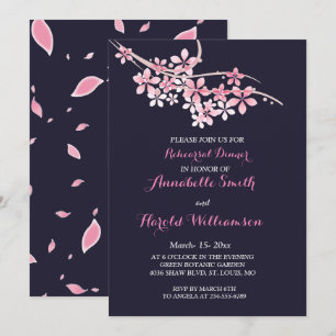 Cherry Blossom Pink White floral Rehearsal Dinner Invitation