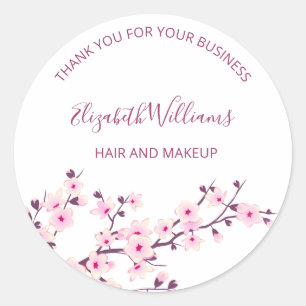 Cherry Blossom Pink White Thank You  Classic Round Sticker