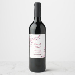 Cherry Blossom Pink White Thank You Wedding Wine Label