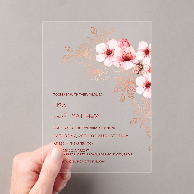 Cherry Blossom Pink White Wedding Acrylic Invitations (Insitu (Handheld))