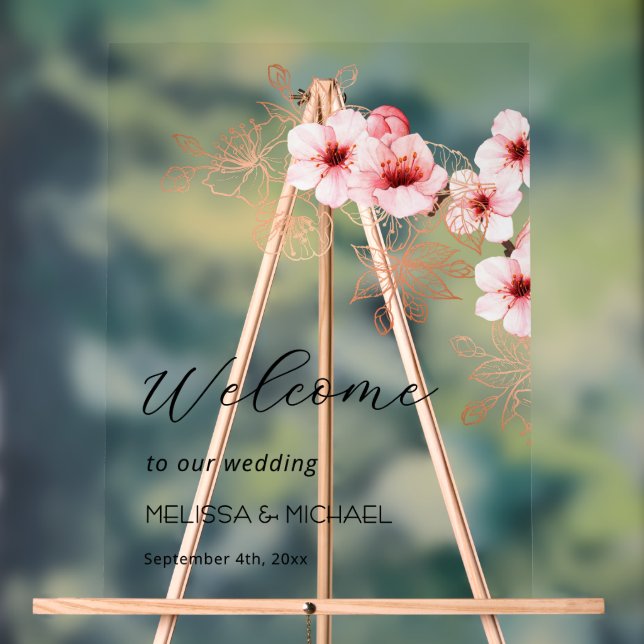 Cherry Blossom Pink White Wedding Acrylic Sign (Neutral)