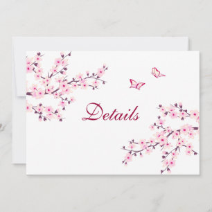 Cherry Blossom Pink White Wedding Details Invitation