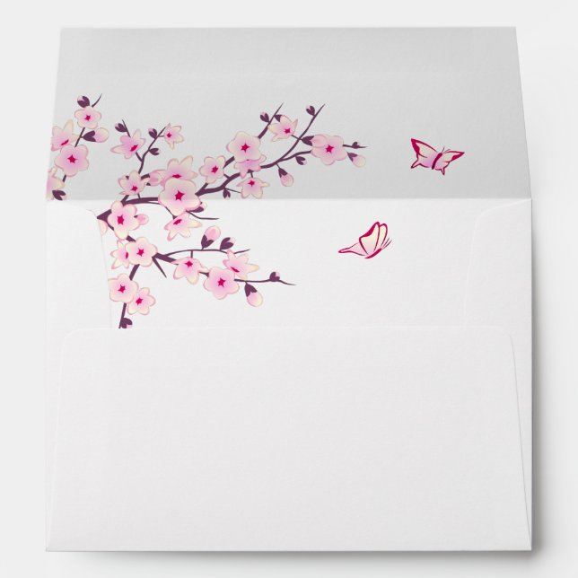 Cherry Blossom Pink White Wedding Envelope (Back (Bottom))