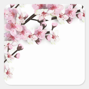 Cherry Blossom Pink White Wedding Favour Stickers