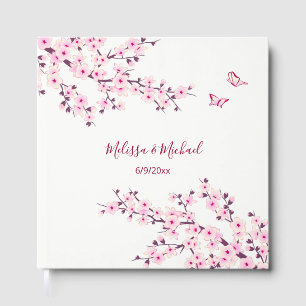 Cherry Blossom Pink White Wedding Guest Book