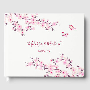 Cherry Blossom Pink White Wedding Guest Book