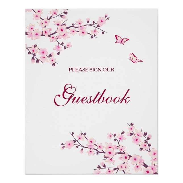Cherry Blossom Pink White Wedding Guestbook   (Front)