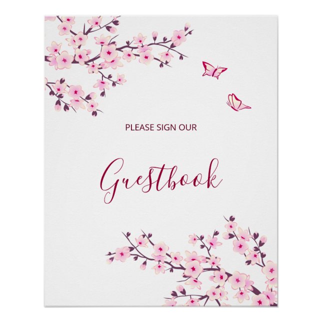 Cherry Blossom Pink White Wedding Guestbook   (Front)