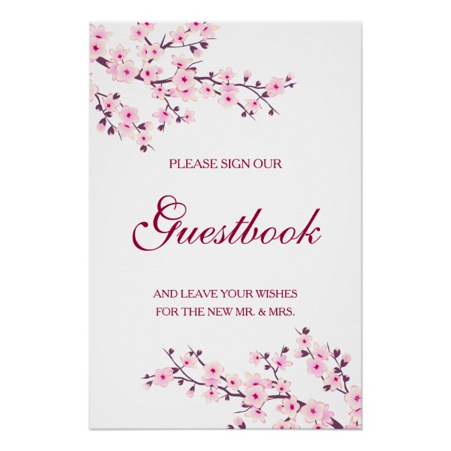 Cherry Blossom Pink White Wedding Guestbook  (Front)
