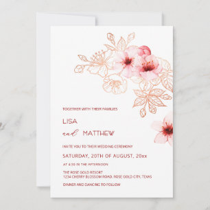 Cherry Blossom Pink White Wedding Invitation