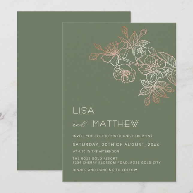 Cherry Blossom Pink White Wedding Invitation (Front/Back)