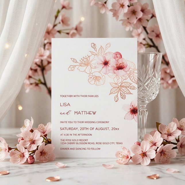 Cherry Blossom Pink White Wedding Invitation (Creator Uploaded)