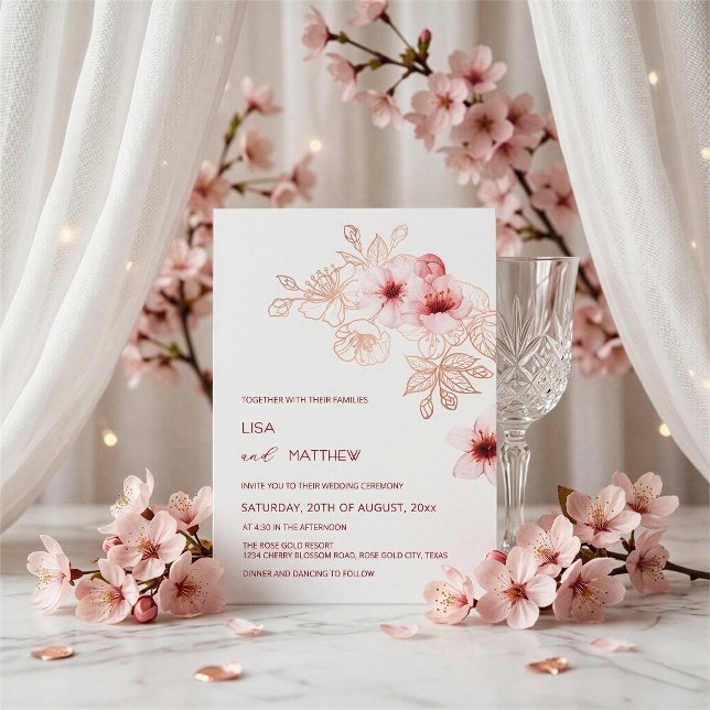 Cherry Blossom Pink White Wedding Invitation (Creator Uploaded)