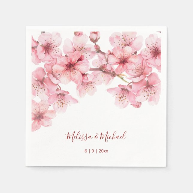 Cherry Blossom Pink White Wedding Napkin (Front)