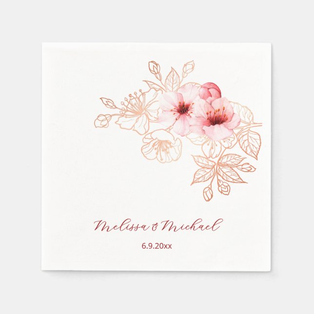 Cherry Blossom Pink White Wedding Napkin (Front)