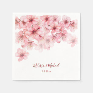 Cherry Blossom Pink White Wedding Napkin