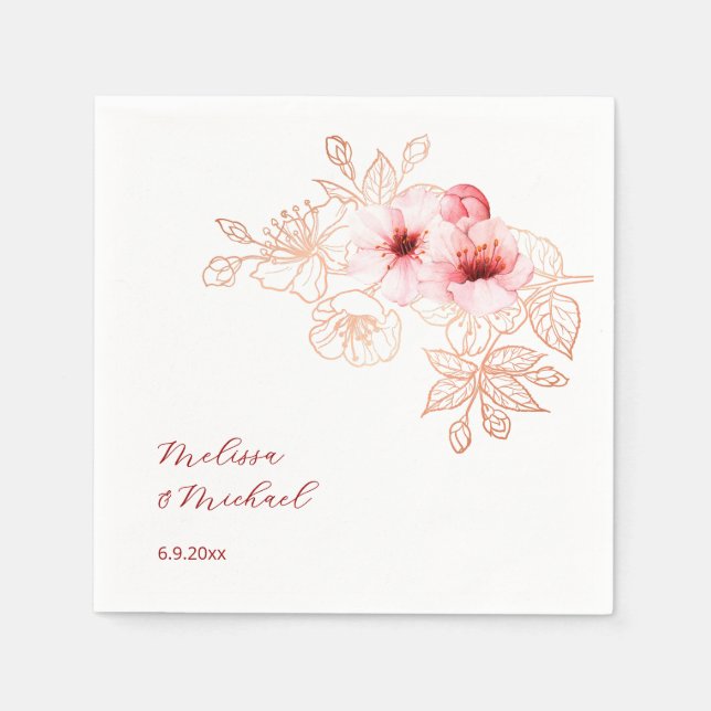 Cherry Blossom Pink White Wedding Napkin (Front)