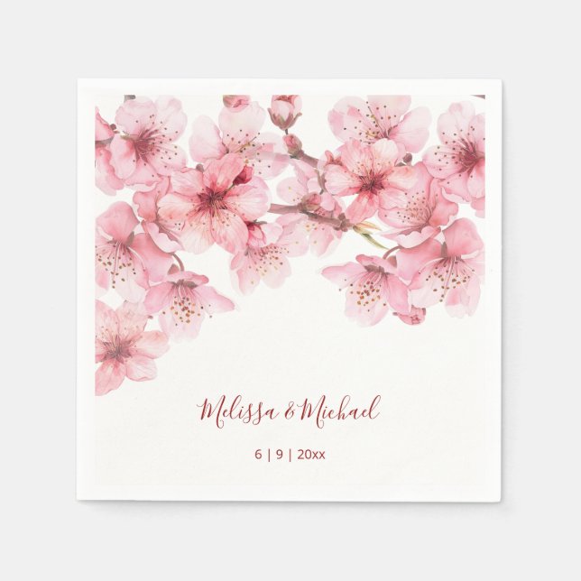 Cherry Blossom Pink White Wedding Napkin (Front)