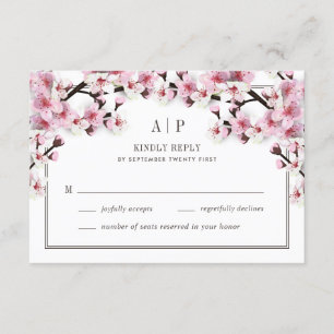 Cherry Blossom Pink White Wedding RSVP Cards