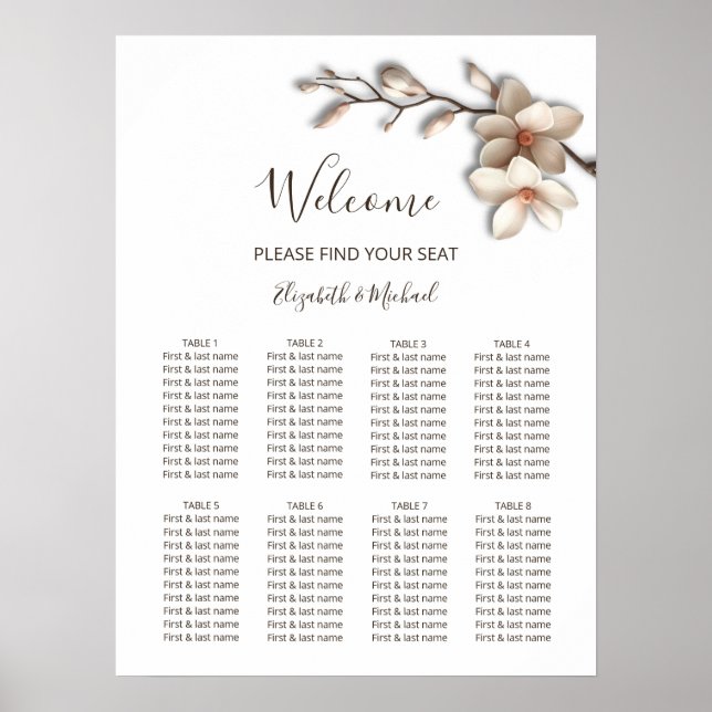 Cherry Blossom Pink White Wedding Seating Chart (Front)