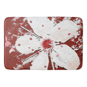 Cherry blossom poetry red white elegant sakura bath mat