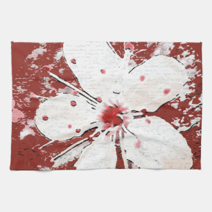 Cherry blossom poetry red white elegant sakura  tea towel