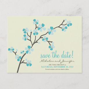 Cherry Blossom POSTCARD Save the Date (aqua)