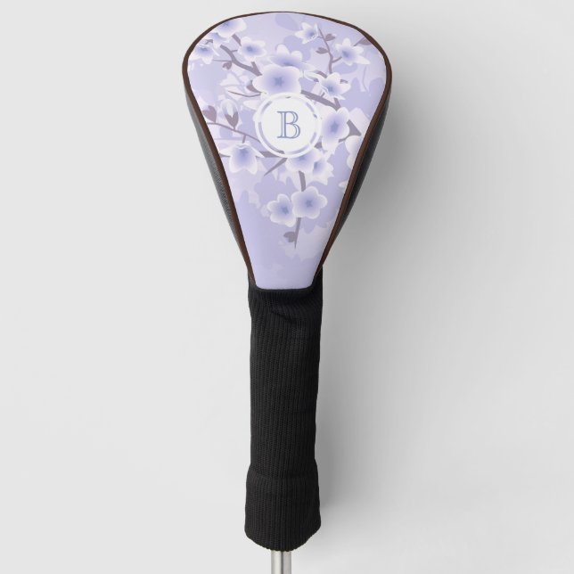 Cherry Blossom  Purple Floral Monogram Golf Head Cover (Front)