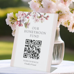 Cherry Blossom QR Code Honeymoon Fund Pedestal Sign