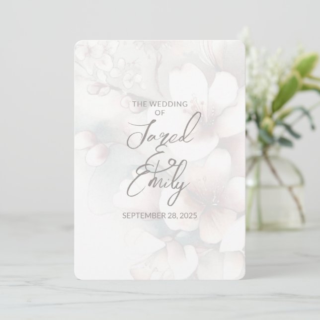 Cherry Blossom QR Code Wedding Invitation (Standing Front)