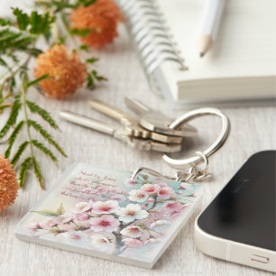 Cherry Blossom & Quote Key Ring